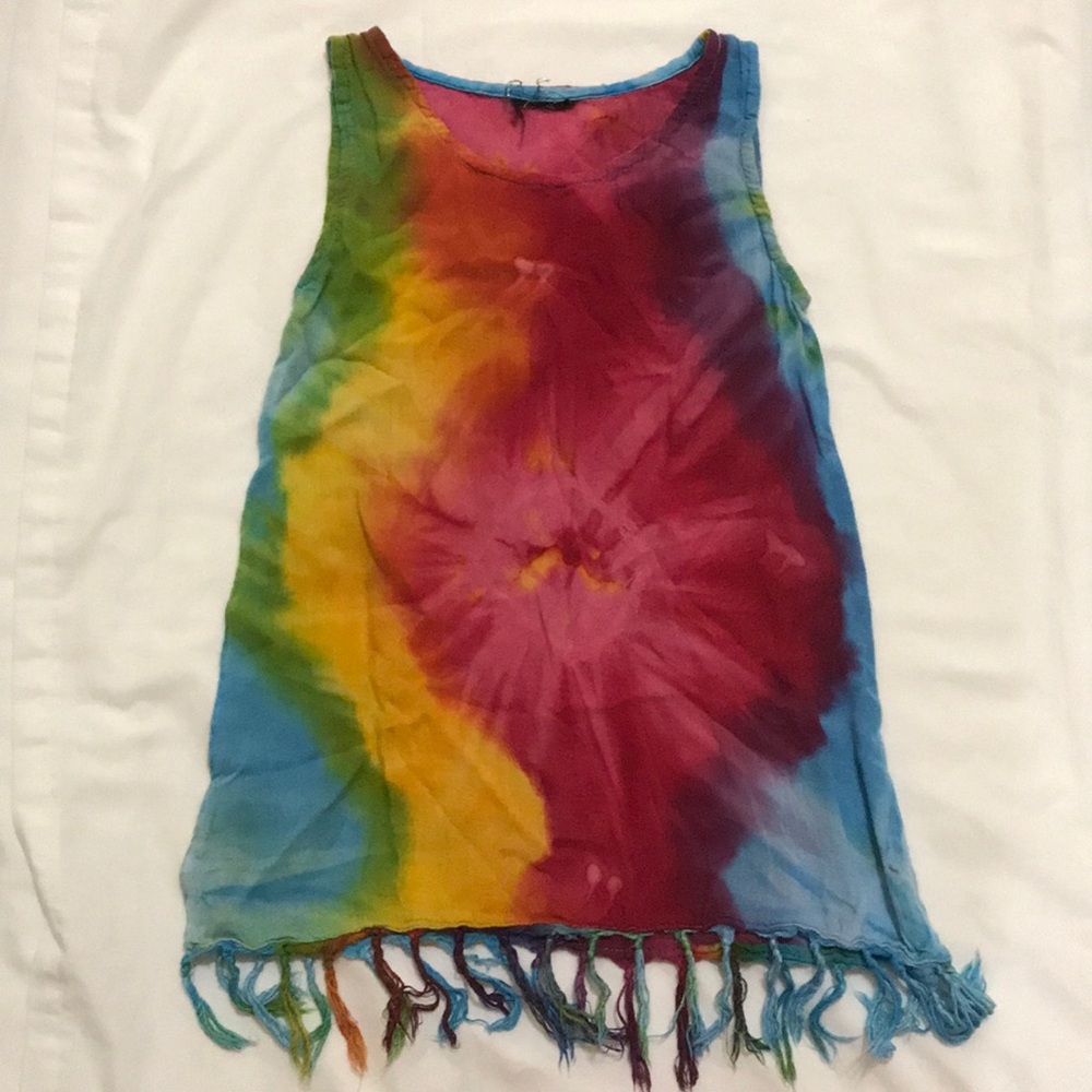 Girl’s Rainbow Tie-Dye Festival Tank with Fringes